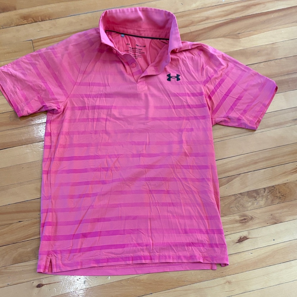 Under Armour Hot Pink Striped Golf Polo
